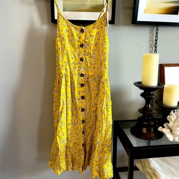 Japna Yellow Floral Button A-Line Dress - Picture 1 of 6